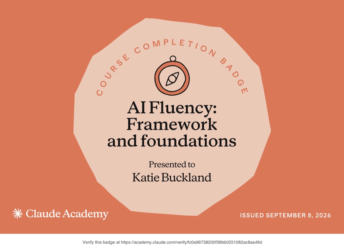 Claude Academy course completion badge: AI Fluency, Framework and Foundations
