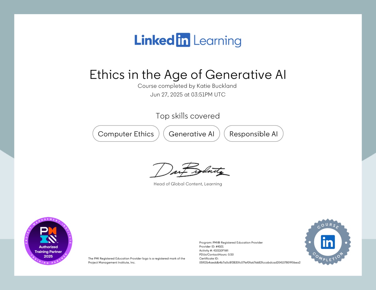 LinkedIn Learning certificate: Ethics in the Age of Generative AI